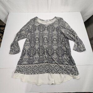 Rose + Olive Women's 1X 3/4 Sleeve Faux Slip Black and Cream